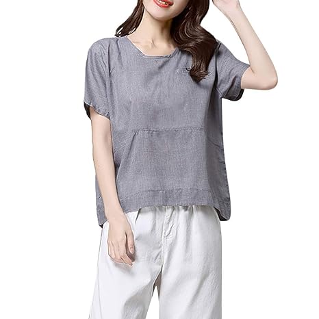 FOTBIMK Women Bettwäsche aus Baumwolle Short-Sleeved Solid Casual Loose Shirt Top