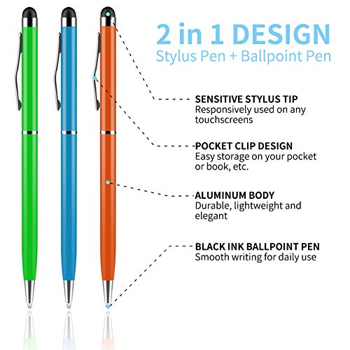 Stylus Pen, UROPHYLLA Stylus Pens for Touch Screens, 2 in 1 Capacitive Stylus Ballpoint Pen Stylus for iPad, Tablet, iPhone, Kindle, Samsung and Other Touch Screen Devices (Multicolor-12 Pack)