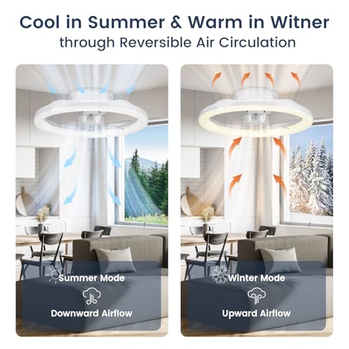Ceiling Fan with Lighting, 40 cm LED Dimmable Ceiling Lighting, App and Remote Control, Dining Room Lamp with Fan, 6-Speed, Timer, Quiet, White