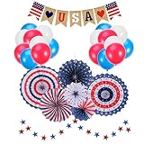 4th of July Decorations |Patriotic Decorations |American Independence Day |July 4th |Include 6pcs Paper Fans |30pcs Balloons |1pcs USA Letter Banner |Star Streamers 1pcs |Party Decor Supplies