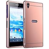 iKNOWTECH Luxury Mirror Back Cover with Metal Aluminum Frame Case For Sony Xperia M4 Aqua (Rosy Gold)