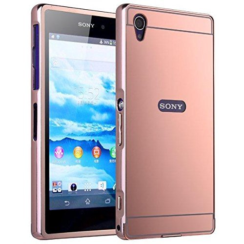 iKNOWTECH Luxury Mirror Back Cover with Metal Aluminum Frame Case For Sony Xperia M4 Aqua (Rosy Gold)