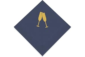 Weddingstar 3-Ply Gold Foil Cocktail Napkins Navy Blue - Champagne Flutes