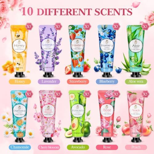 Creme Main 40 pièces 10 parfums, Crème Main pour mains très sèches, coffret cadeau creme pour les mains, creme mains idéal pour collègues, anniversaires, calendriers de l'Avent, Noël, Saint-Valentin