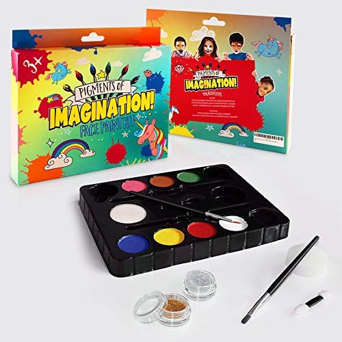 Face Paint Kit For Kids Professional: 8 Vibrant Colors, 2 Glitters, 2 Brushes, 2 Sponges - Pro-Quality Face Painting Party Set - Safe NonToxic Palette