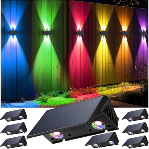 IIRARA Solar Wandleuchte Aussen, Solarlampen für Außen Nach Oben und Unten Beleuchtet, 4 LEDs, Wasserdichte Außenwandleuchten für Garten Balkon Terras