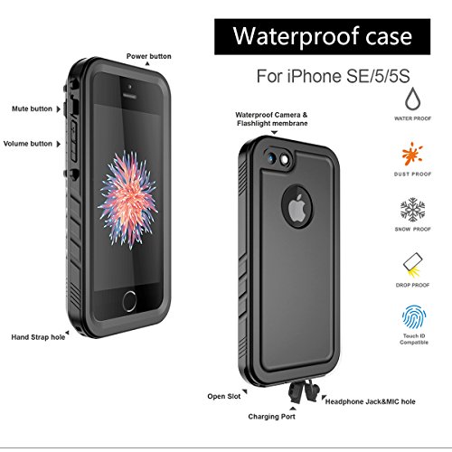 iPhone SE/5/5S Waterproof Case, Waterproof iPhone SE Shockproof FullBody Rugged Cover Case with