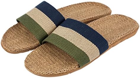 Haisum Men's Summer Linen Slippers Open Toe Non-Slip Rubber Sole House Sandals