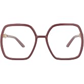 Gucci Women's Square Optical Frames, Burgundy Injection Frame, 55mm Lens Width, Prescription Ready, Made in Italy Designer Eyewear