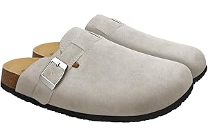 SATUSTA Clogs for Women Suede Soft Leather Clogs Classic Cork Clog Antislip Slippers Waterproof Mules House Sandals Buckle