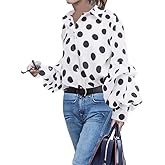 Women's Vintage Polka Dot Blouses Long Sleeve Loose Lantern Sleeve Button Down Shirts Retro Oversized Tunic Tops