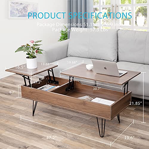VIVOHOME Lift Top Coffee Table and Dining Table with Partition Storage
