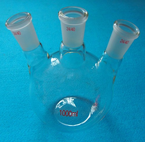 Deschem 1000ml,3-Neck,24/40,Flat Bottom Glass Flask,Three Neck,Laboratory Boiling Vessel
