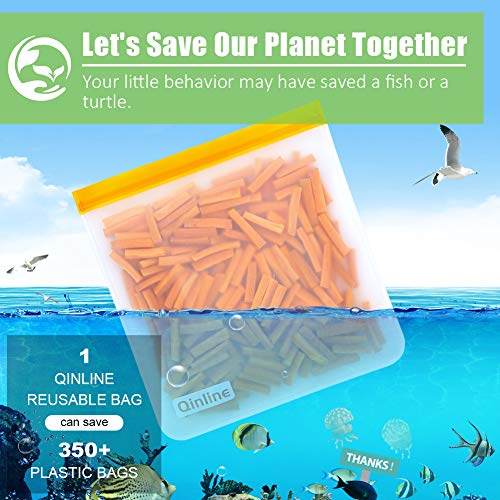 image for Qinline Reusable Gallon Freezer Bags - 4 Packs 1 Gallon Ziplock Bags, 