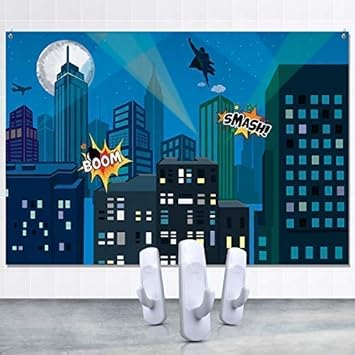 Amazon Com Superhero City Backdrop Including Set Of Hanging