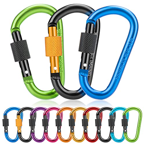 10 Pack Locking Carabiner Clips, Aluminum Carabiner D Shape Buckle