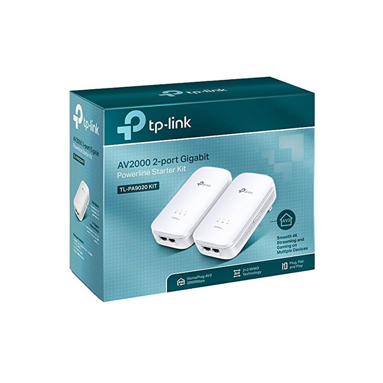 TPLink AV2000 Powerline Adapter 2 Gigabit Ports, Plug&Play(TLPA9020