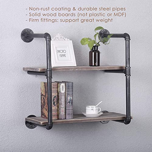 (2 Tier 24in) Industrial Pipe Shelving, Industrial Floating Shelves