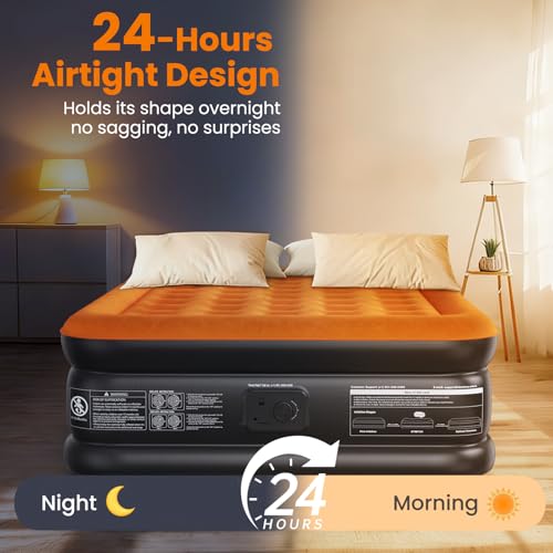 CHERIMOR Queen Air Mattress with Built-in Pump, Stable Edge Design, 48-Hour Leak-Tested Durable PVC, Supports up to 800 lbs, 3-Min Fast Inflation, Portable Inflatable Bed for Home Guests & Camping
