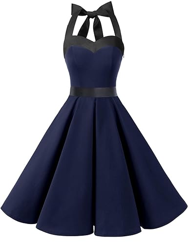 Dresstells Damen Neckholder 1950er Vintage Retro Rockabilly Kleider Petticoat Faltenrock Cocktail Festliche Kleider