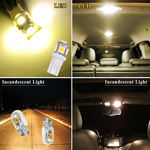 YITAMOTOR 20x T10 Wedge 5-SMD 5050 Warm White LED Light Bulbs W5W 2825 158 192 168 194 for Interior Reading Dome Map Cargo Trunk Door Doorstep Courtesy Instrument Panel License Plate Side Marker Light