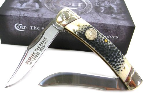 Colt Buckshot Bone Moose Folding Knife,Stainless Clip and Modified Spey Blade, KC016 BUCKSHOT BONE