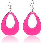 TIANHONGYAN 70s 80s Oval Resin Neon Dangle Earrings Retro Acrylic Drop Dangle for Women Girls 80's Party Halloween Costume Accessory