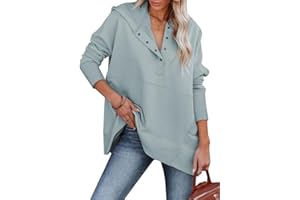 SHEWIN Womens Oversized Sweatshirt Hoodies Casual Button V Neck Hooded Pullover Tops with Pocket