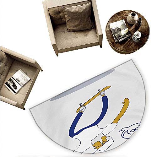 Indie Semicircular Cushion Cool Hipster Old Man on Skateboar