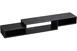 FABATO 59" Floating TV Stand with Power Outlet Wall Mounted Media Console Cabinet Shelf Under TV for Cable Box Audio Video Black