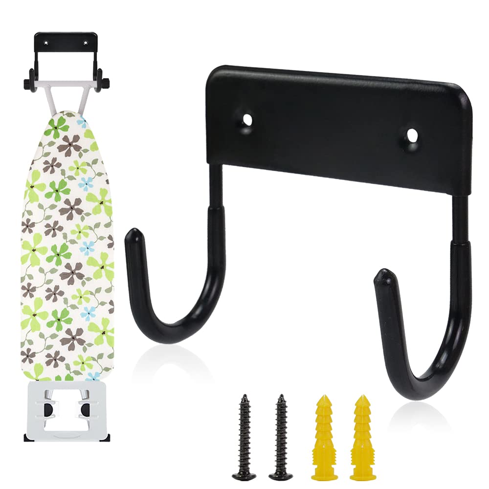 EXCLEN Ironing Board Hanger Wall Mount Ironing Board Holder Organizer Wall Rack for Laundry Rooms Storage Rack Hanging Shelf Hanger (Black)