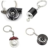 Generic (4pcs) Car Lovers Key Chain Set - Manual Gear Shifter Whee Rim Turbo Brake Disc keychain Automotive Accessories Auto Vehicle Enthusiast Gift Set Car Truck Bike Car Parts Keyring, Black