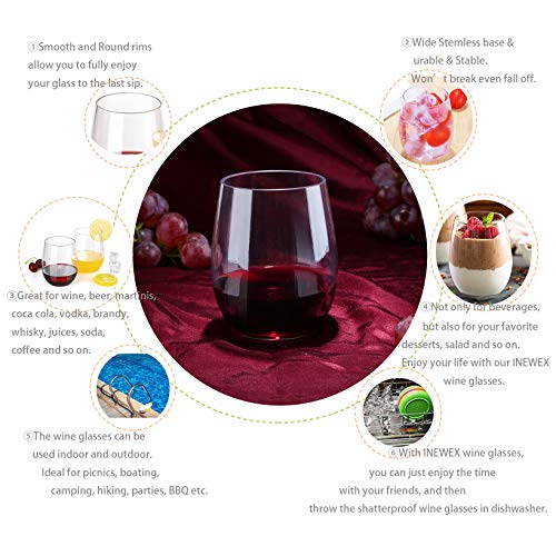 Inewex Unbreakable Plastic Stemless Wine Glasses 16 oz Elegant