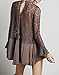R.Vivimos Women Lace Sexy See Through Long Sleeve Short Dresses Large Brown
