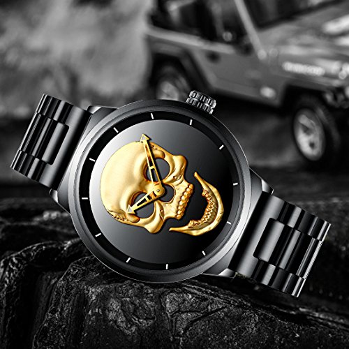 Mens Black Big Face Watches Men 30M Waterproof Large Luxury Stainless Steel Watch with Gold Dial for Men