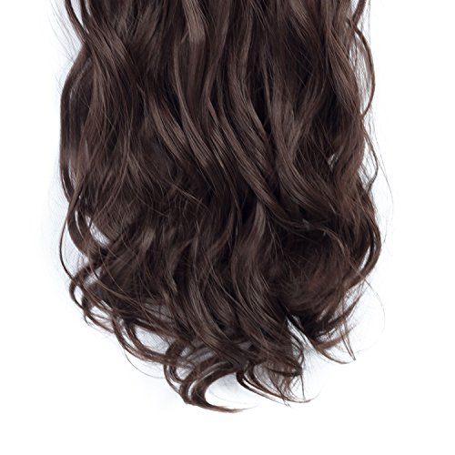 7Pcs/Set Clip in Hair Extensions 20Inch Long Wavy Heat Resistant Synthetic Hairpiece Gifts for Girl Lady Women (Dark Brown 4#)