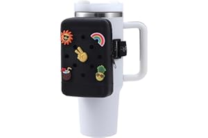 HCVUINL Silicone Water Bottle Pouch with 5 Charms, Water Bottle Handheld Caddy for Quencher Adventure 40oz & Stanley IceFlow 20oz 30oz,Tumbler Pouch Sports Gym Bottle Accessories,Black