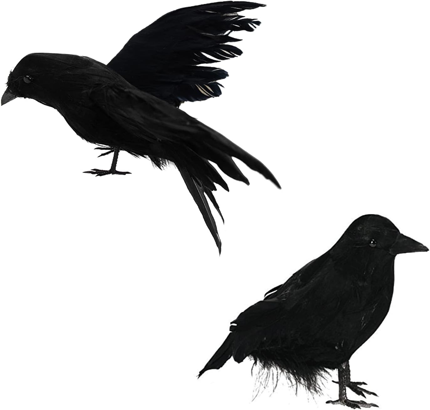 Holiday Décor Storage - Halloween Realistic Crows Black Feathered Standing Flying Crows Christmas Fake Birds Ravens for Outdoor Indoor Party Props Supplies Decorations Artificial Handmade Life-Like Lifesize Model Crow 2 Pcs
