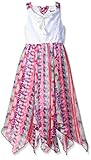 Emily West Big Girls Crochet Knit Bodice To Chiffon Hanky Hem Dress, White/Pink/Multi, 12