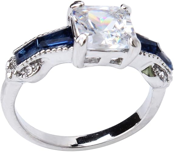 Amazon 火の色 レディースリング トパーズ スクエア 台形 11月 誕生石 スカイブルー 指輪 キラキラ 人気 華奢 ジュエリー 誕生日 クリスマス 記念日 ホワイトゴールド7 リング 通販