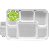 three leaf 6 Compartment Bagasse Tray 50 Ct. Heavy Duty, Super Strong,Eco Friendly Disposable Bagasse Plates,100% Biodegradable Plates, Microwave and Freezer Safe, Ideal for Party, Dinner and Picnic