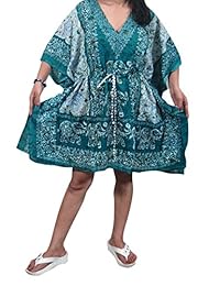 Womens Coverup Kaftan Dress Blue Elephant Print Beach Caftan Top One Size