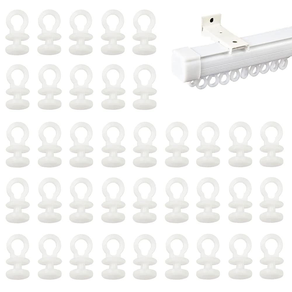 RHQFDM 100 Pieces Curtain Hooks,Plastic Curtain Track Gliders,White Hooks for Track,Rail Slider Hooks for Window,Door,Shower Curtains(11mm)