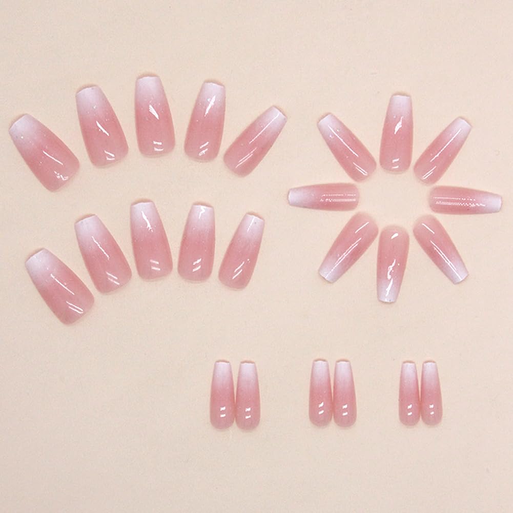 RUPOFUZA Medium Press on Nails Coffin Fake Nails 30Pcs Ombre Pink Square False Nails with Gloss Designs Acrylic Nails Press ons Artificial Nails Stick on Nails for Women - Image 4
