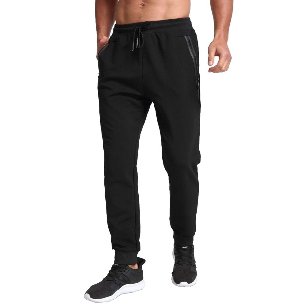 Tansozer Jogginghose Herren Baumwolle Trainingshose Herren Sporthose Herren Lang Hosen Männer Reissverschluss Taschen Sweathose Trackpants Schwarz L 2