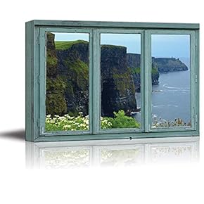 Green Cliffs of Ireland Facing The sea - Misty Spring Morning Seabreeze - Canvas Art Home Art - 24x36 inches