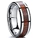 Fashion Month Men 8mm Silver Tungsten Carbide Wedding Engagement Ring Polished Beveled Edge Wood Inlay Band Comfort Fit