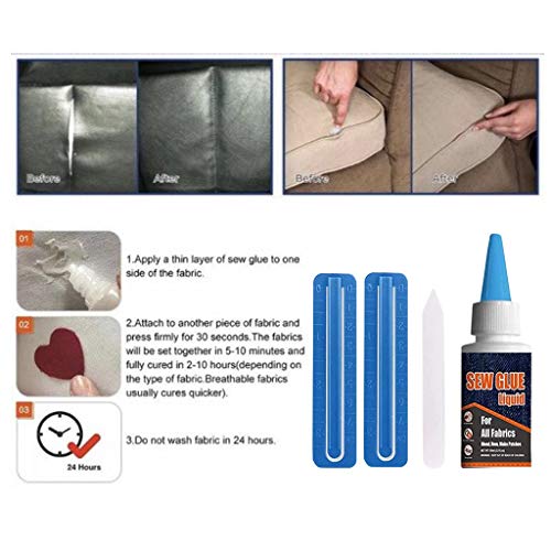 Glumes Sew Glue Liquid Fabric Glue Fabric Mender Liquid Quick Bonding Fast Dry Reinforcing Adhesive Speedy Fix for All Fabrics Clothing Cotton Flannel Denim Leather Polyester Doll Repair (60ml)