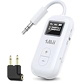 1Mii SafeFly Dual | Airplane Bluetooth Adapter for AirPods or Headphones, Bluetooth Transmitter with Screen, Volume Control, aptX Adaptive &amp; HD, 3.5mm Aux Audio Jack for Airplane, Travel Flight