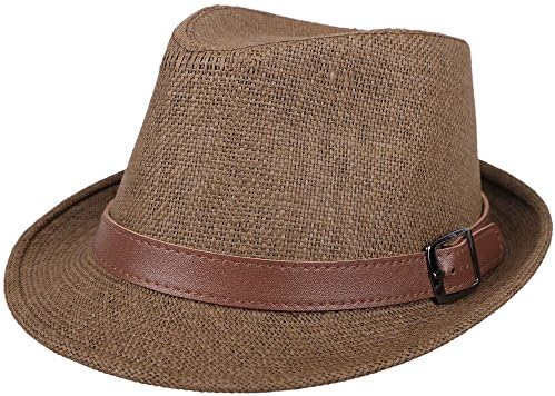 Hemantal Men & Women's Miami Structured Straw Fedora Hat w/PU Leather Band
